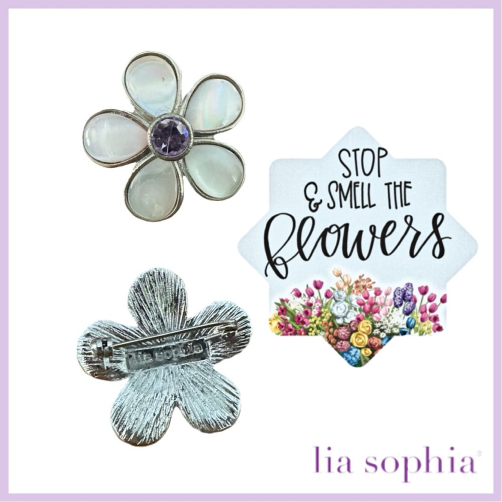 Lia Sophia PETALLED Flower Pin. Mother of Pearl and Pink - Silver Tone